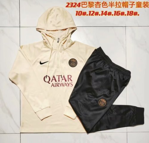 Youth 2023-2024 PSG Beige Soccer Training Hoodie and Pants