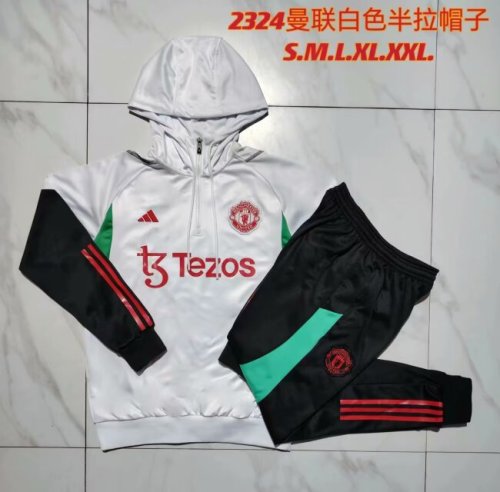 2023-2024 Manchester United White Soccer Training Hoodie and Pants Football Kit