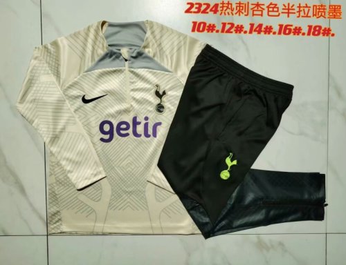 Youth 2023-2024 Tottenham Hotspur Beige Soccer Training Hoodie and Pants