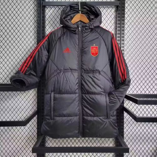2023-2024 Spain Black Cotton Jacket Soccer Coat
