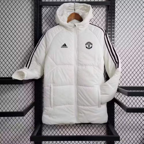 2023-2024 Manchester United White/Black Cotton Jacket Soccer Coat