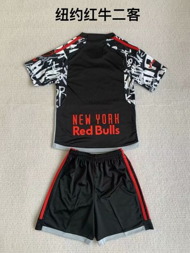 Youth Uniform Kids Kit 2023-2024 New York Red Bulls Third Away Black/White/Red Soccer Jersey Shorts