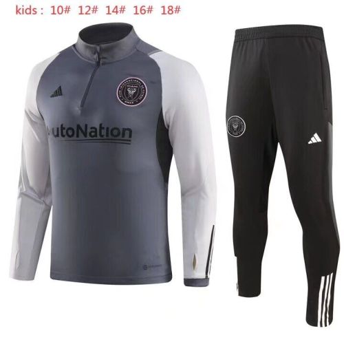 Youth 2023-2024 Inter Miami Grey/White Soccer Training Sweater and Pants Football Kit