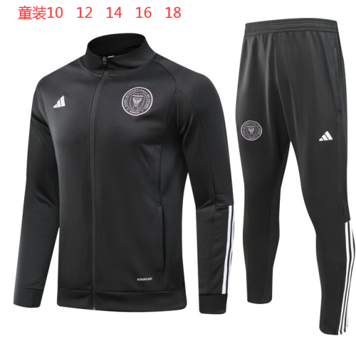 Youth 2023-2024 Inter Miami Black Soccer Training Jacket and Pants Football Kit