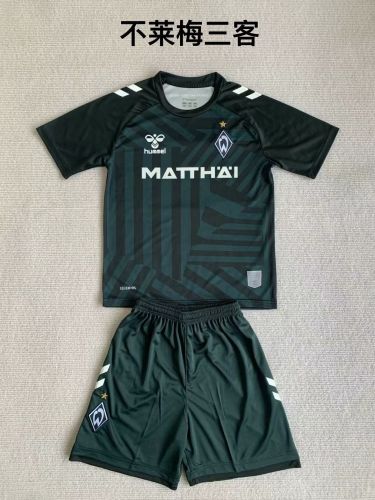 Youth Uniform Kids Kit 2023-2024 Werder Bremen Third Away Dark Green Soccer Jersey Shorts Child Set