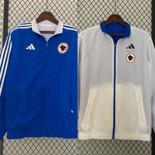 2023-2024 As Roma Blue/White Reversible Soccer Jacket Football Jacket