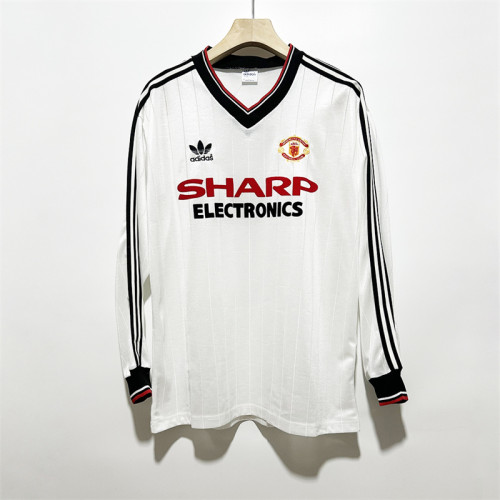 Long Sleeve Retro Jersey 1982-1983 Manchester United Away White Soccer Jersey