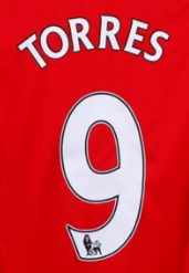 Torres 9 lettering for 2007-2008 Liverpool Home Jersey Nameset