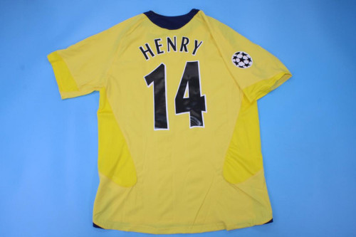 with Front Lettering+UCL Patch Retro Jersey 2005-2006 Arsenal HENRY 14 Away Yellow Soccer Jersey Vintage Football Shirt