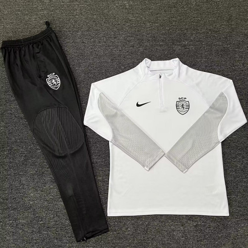 2023-2024 Sporting Lisbon White 1/4 Zipper Soccer Training Sweater and Pants