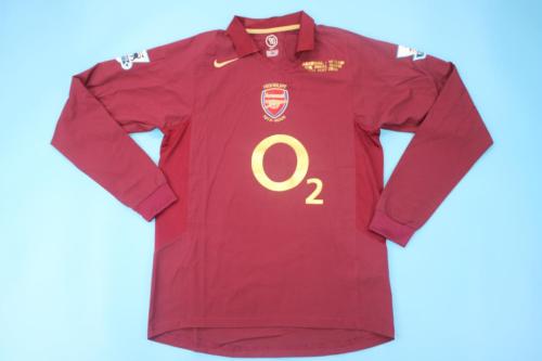 with Front Lettering+EPL Patch Retro Jersey Long Sleeve 2005-2006 Arsenal Home Soccer Jersey