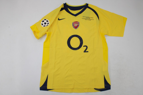 with Front Lettering+UCL Patch Retro Jersey 2005-2006 Arsenal Away Yellow Soccer Jersey Vintage Football Shirt