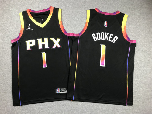 Youth Kids Statement Edition Phoenix Suns 1 BOOKER Black NBA Jersey Child Basketball Shirt