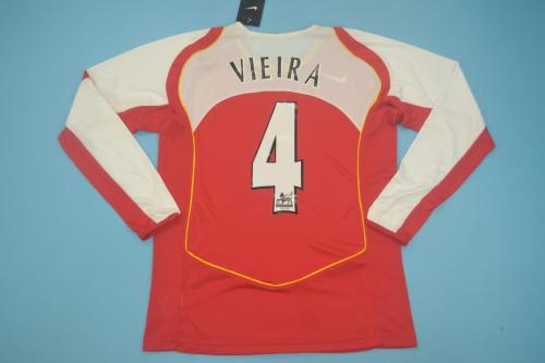 with EPL Patch Long Sleeve Retro Jersey 2004-2005 Arsenal VIEIRA 4 Home Soccer Jersey Vintage Football Shirt