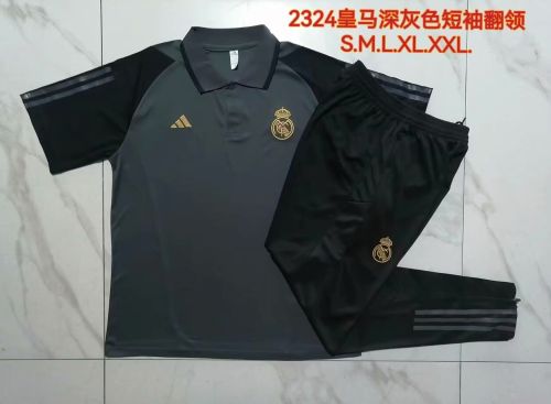 Adult 2023-2024 Real Madrid Dark Grey Soccer Polo and Long pants