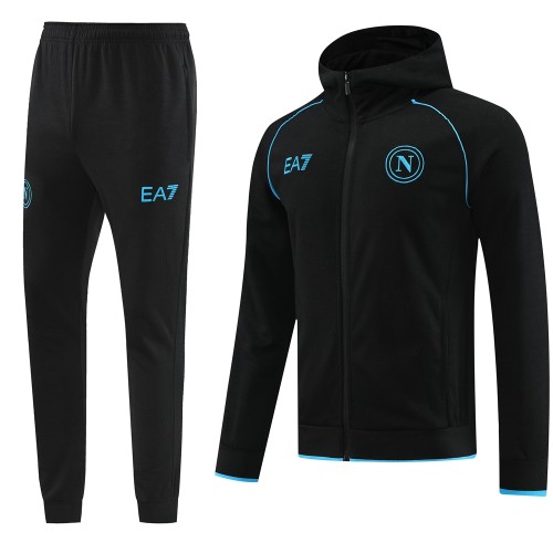 2023-2024 Napoli Black Soccer Tracksuit Jacket with Hat and Pants