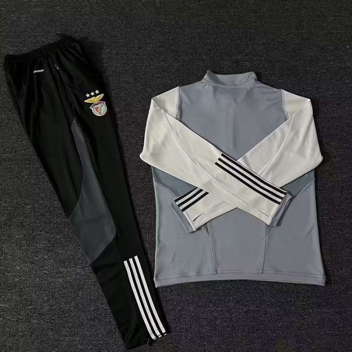 2023-2024 Benfica Grey/White 1/4 Zipper Soccer Training Sweater and Pants