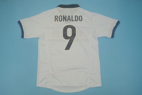 Retro Jersey 1998-1999 Inter Milan RONALDO 9 Away White Soccer Jersey Vintage Football Shirt