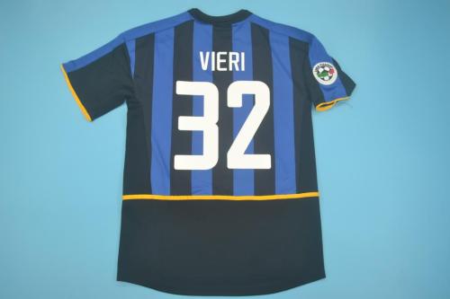 with Serie A Patch Retro Jersey Inter Milan 2002-2003 VIERI 32 Home Soccer Jersey Vintage Football Shirt