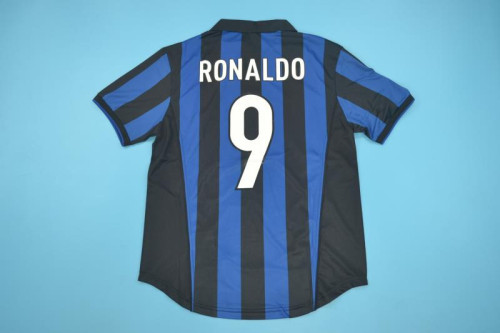 with UCL Patch Retro Jersey 1998-1999 Inter Milan RONALDO 9 Home Soccer Jersey Vintage Football Shirt
