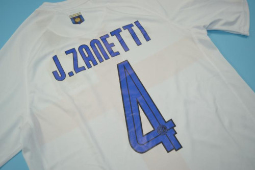 with Scudetto+Serie A Patch Retro Jersey 2007-2008 Inter Milan J.ZANETTI 4 Away White Soccer Jersey