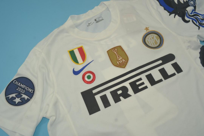 with Golden FIFA+Scudetto+Italia Coppa+UCL Patch Retro Jersey 2010-2011 Inter Milan Away White Soccer Jersey