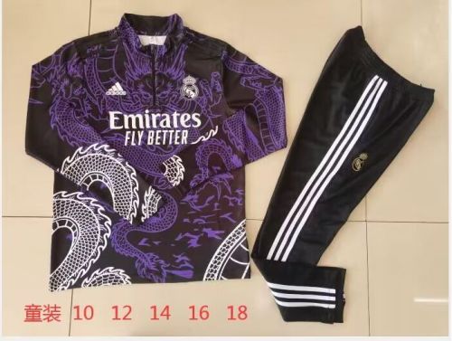 Youth 2023-2024 Real Madrid Purple Dragon Soccer Training Sweater and Pants
