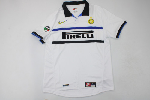 with Serie A Patch Retro Jersey 1998-1999 Inter Milan Away White Soccer Jersey Vintage Football Shirt
