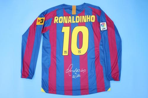 with LFP+TV3 Patch Retro Jersey long sleeves 2005-2006 Barcelona RONALDINHO 10 Home Blue/Red Soccer Jersey