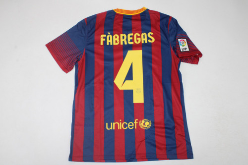 with LFP Patch Retro Jersey 2013-2014 Barcelona Fabregas 4 Home Soccer Jersey Vintage Football Shirt