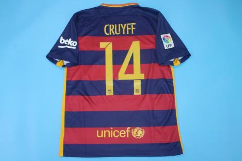 with Front Lettering+LFP Patch  Retro Jersey 2015-2016 Barcelona 14 CRUYFF Home Soccer Jersey