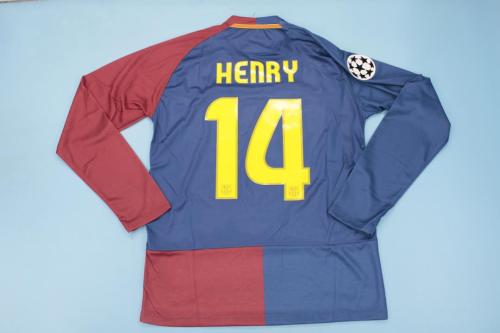 with Front Lettering+UCL Patch Retro Jersey Long Sleeve 2008-2009 Barcelona HENRY 14 UCL Final Home Soccer Jersey
