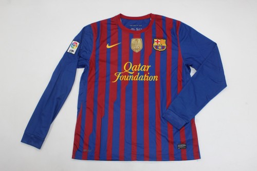 with Golden FIFA+LFP Patch Long Sleeve Retro Jersey 2011-2012 Barcelona Home Vintage Soccer Jersey