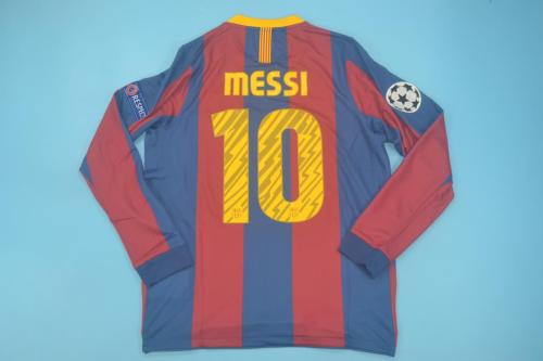 with UCL Patch+Golden FIFA Patch Long Sleeve Retro Jersey Barcelona 2010-2011 MESSI 10 UCL Final Home Soccer Jersey