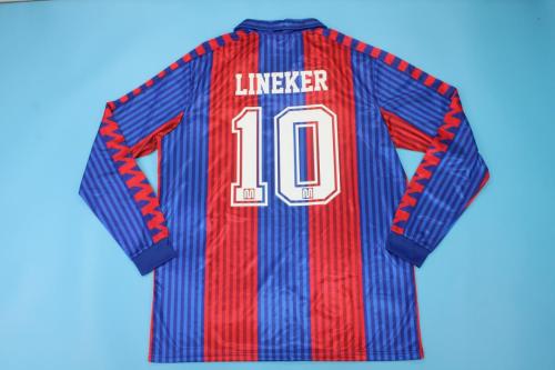 Long Sleeve Retro Jersey 1991-1992 Barcelona LINEKER 10 Home Soccer Jersey Vintage Football Shirt