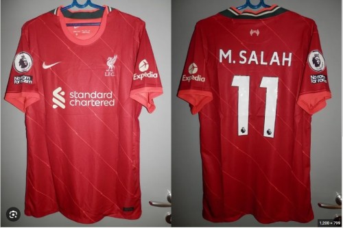 with Racism+EPL Patch Retro Jersey 2021-2022 Liverpool M.SALAH 11 Home Soccer Jersey Vintage Football Shirt