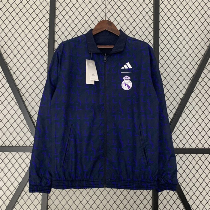 2023-2024 Real Madrid Dark Blue Reversible Soccer Jacket Football Jacket