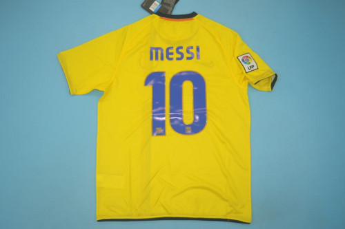 with LFP Patch Retro Jersey 2008-2009 Barcelona MESSI 10 Away Yellow Soccer Jersey Vintage Football Shirt