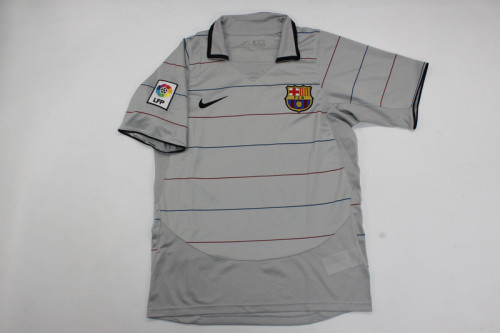 with LFP Patch Retro Jersey 2003-2004 Barcelona Away Grey Soccer Jersey Vintage Football Shirt