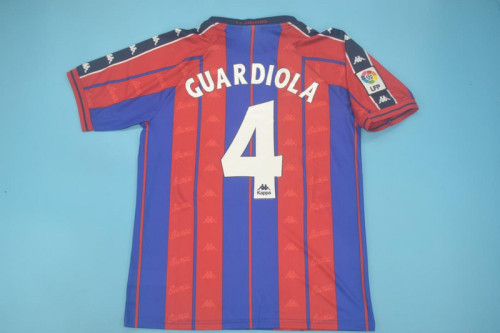 with LFP Patch Retro Jersey 1997-1998 Barcelona GUARDIOLA 4 Home Soccer Jersey