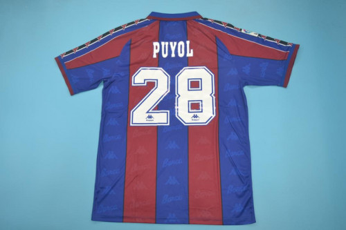 with LFP Patch Retro Jersey 1996-1997 Barcelona 28 PUYOL Home Soccer Jersey