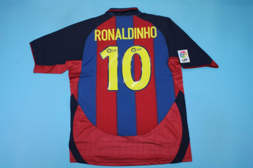 with LFP Retro Jersey 2003-2004 Barcelona RONALDINHO 10 Home Soccer Jersey Vintage Football Shirt