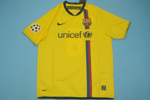 with UCL Patch Retro Jersey 2008-2009 Barcelona Away Yellow Soccer Jersey Vintage Football Shirt
