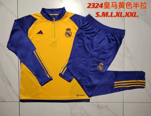 2023-2024 Real Madrid Yellow/Blue Soccer Training Sweater and Pants