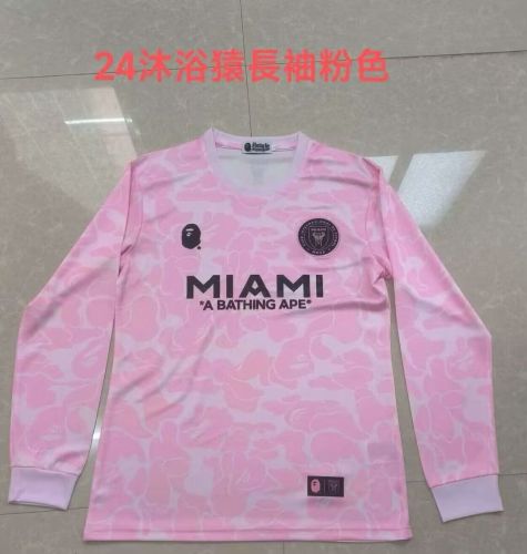 Long Sleeve 2024 Inter Miami Bape Verstion Pink Soccer Jersey