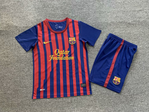 Retro Youth Uniform 2011-2012 Barcelona Home Soccer Jersey Shorts Vintage Child Football Kit