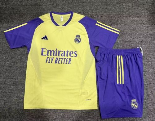Adult Uniform Real Camisetas de Futbol Fan Version 2023-2024 Real Madrid Yellow/Blue Soccer Jersey Shorts