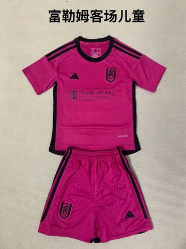 Youth Uniform Kids Kit 2023-2024 Fulham Away Pink Soccer Jersey Shorts