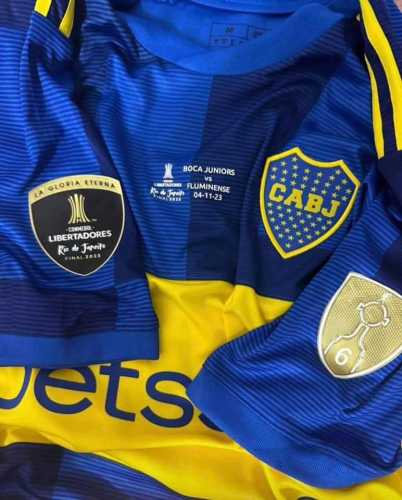 with Front Lettering+Path Player Version 2023-2024 Boca Juniors Home Soccer Jersey