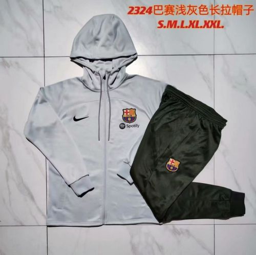 2023-2024 Barcelona Grey Soccer Tracksuit Jacket with Hat and Pants